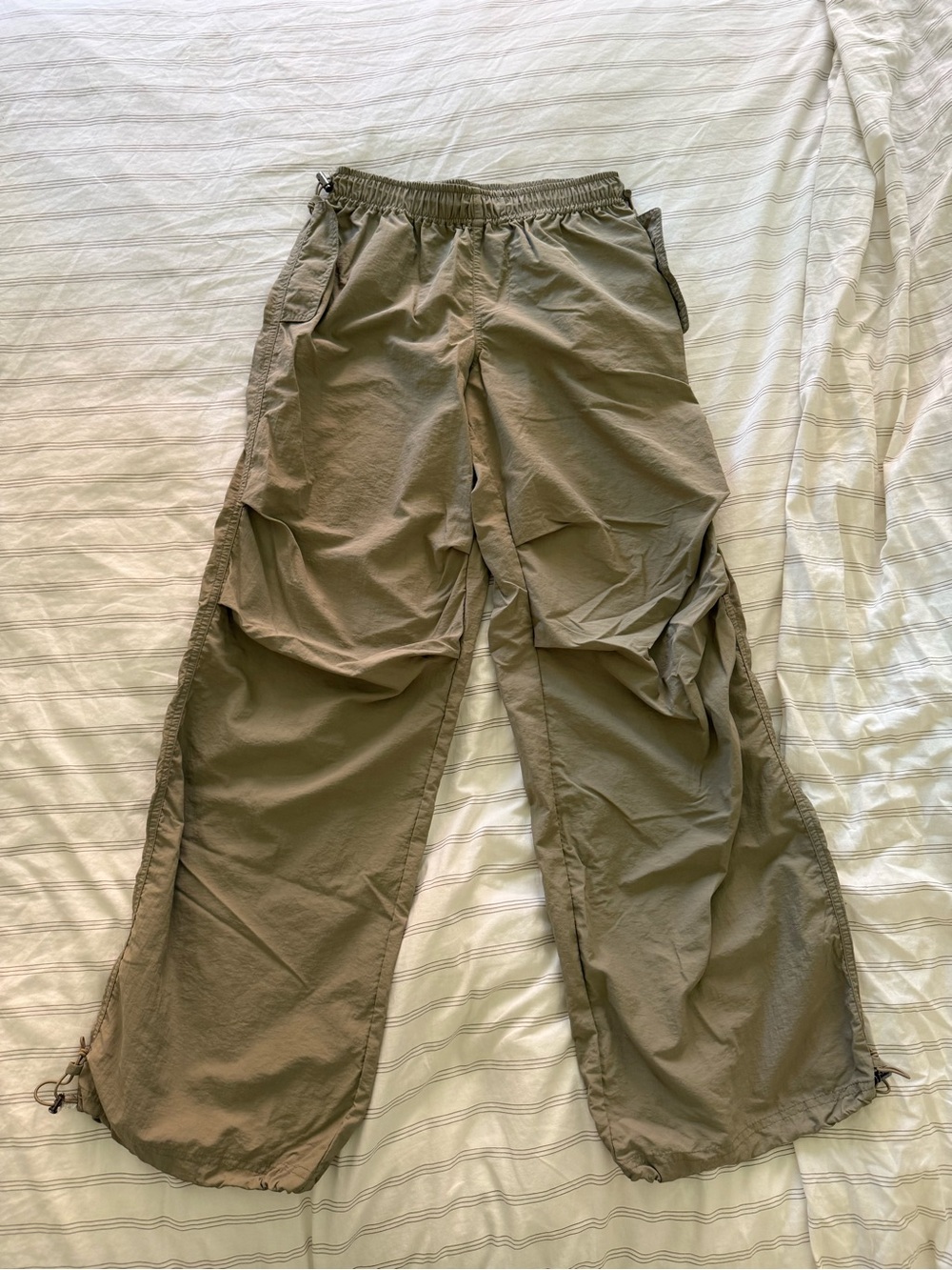 Taupe nylon parachute pants